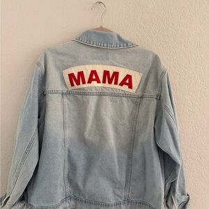 Light Wash Denim Jacket with 'MAMA' Patch